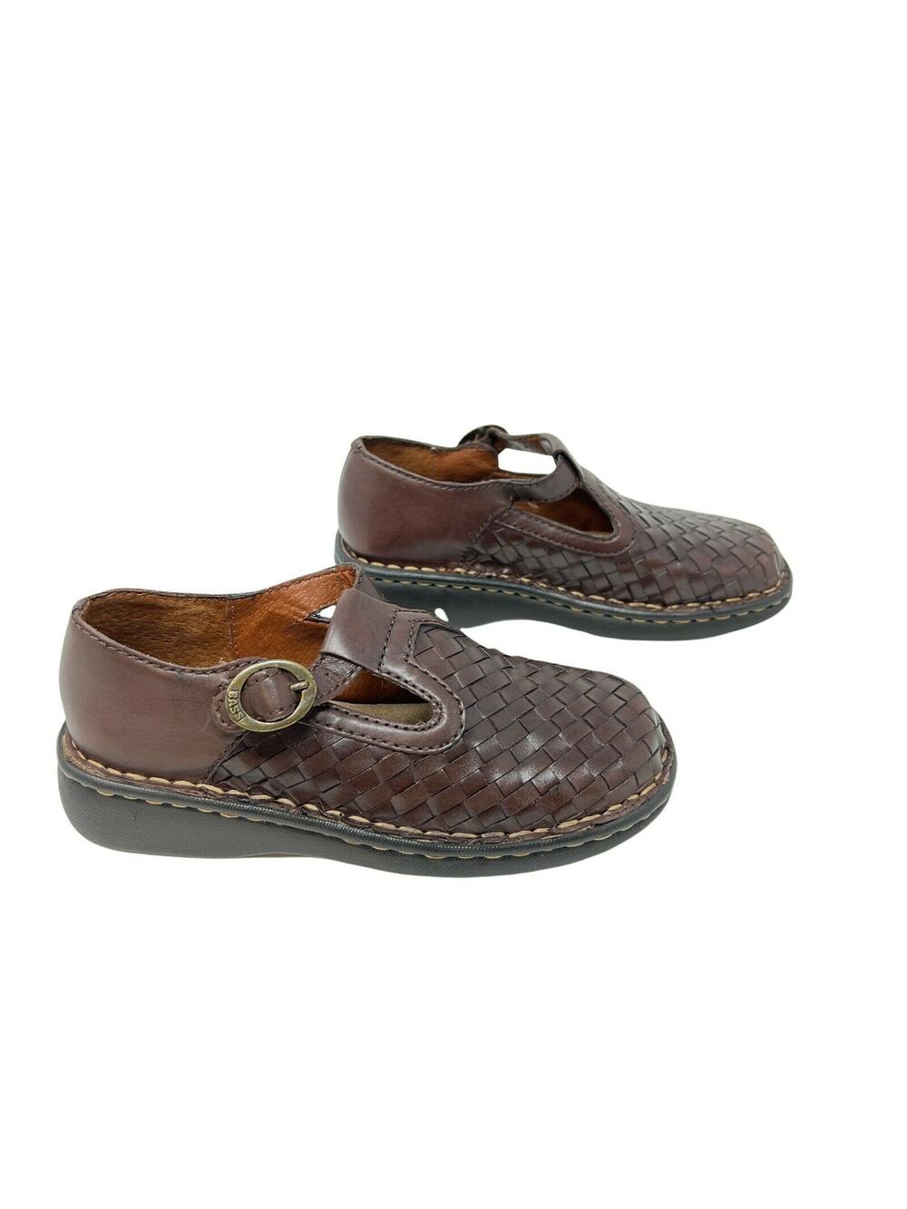 Vintage BASS Brown Leather Woven Mary Jane Buckle Shoes 12